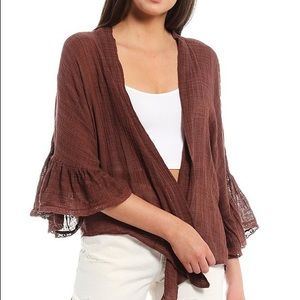 Free People Poppy Oversize Ruffle Sleeves Kimono Jacket Rosewood Size: XS/S